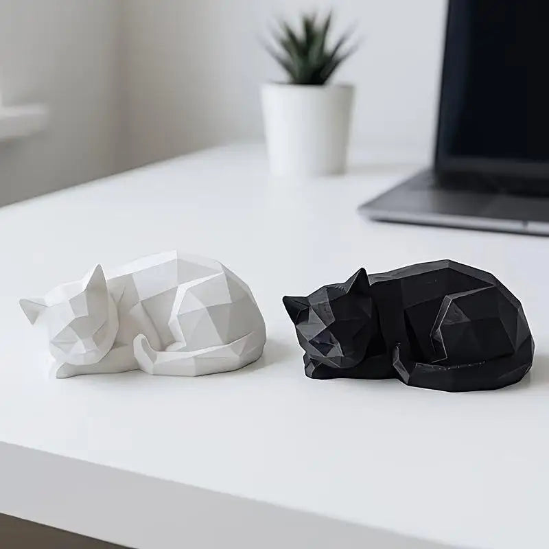 Geometric Sleeping Cat Ornament | Boho Minimalist Home Decor Decorative Figurine Nixie