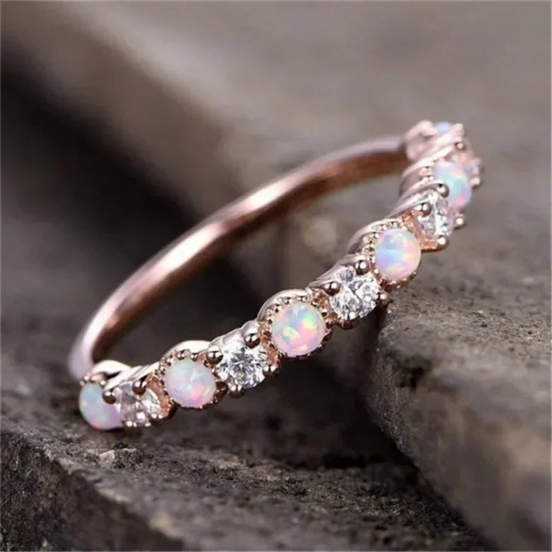 Rose Gold White Crystal Round Ring – Wedding Band Sizes 6–10 Fashion Ring Nixie