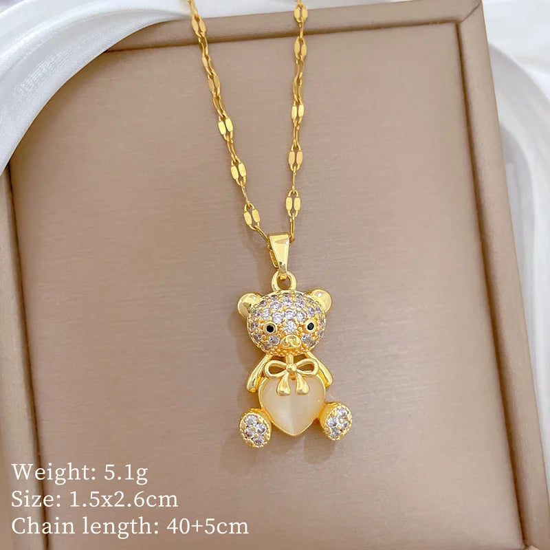 Heart Bear Pendant Choker Necklace – Gold Stainless Steel Pendant Necklace Nixie XL2606-843