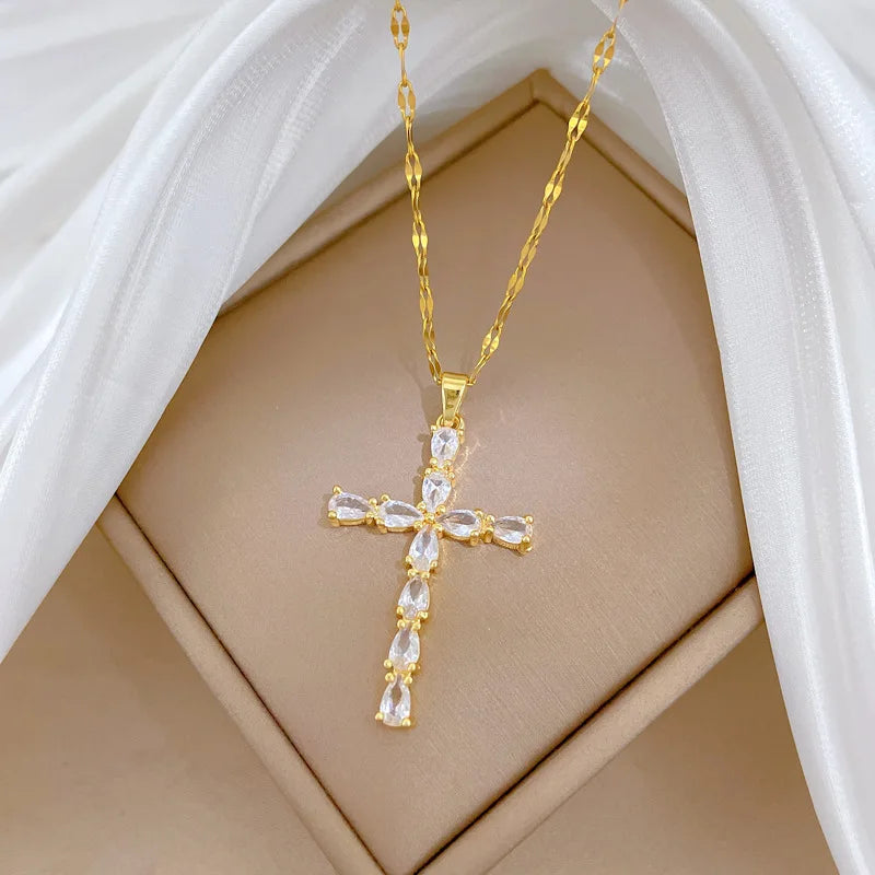 Women's Gold Cross Pendant Necklace | Stainless Steel Choker