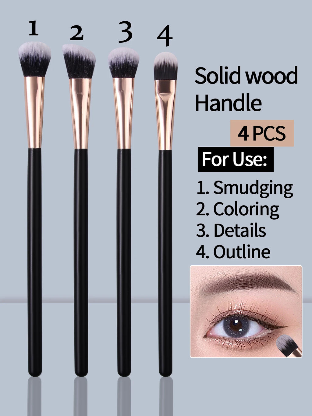 4-Piece Eyeshadow Brush Set | Black Gold Wood Handle Makeup Eyeshadow Brush Set Nixie