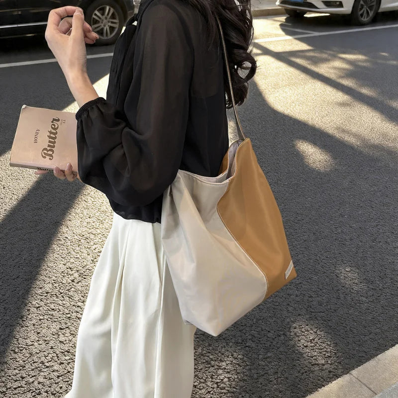 Women's Retro Color Block Bucket Bag | Large Capacity Tote Bucket Shoulder Bag Nixie