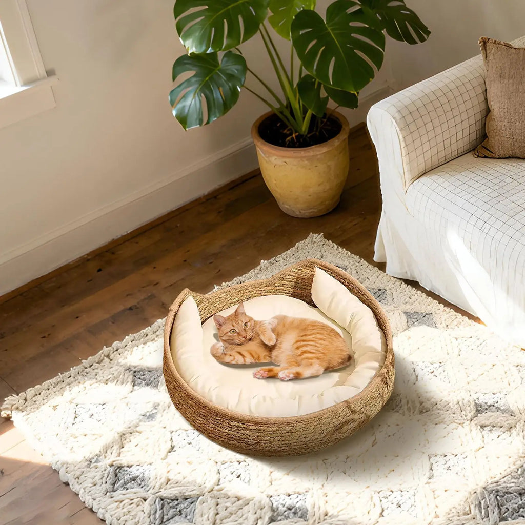 Woven Cat Bed with Cushion & Pillow – All Season Pet Nest