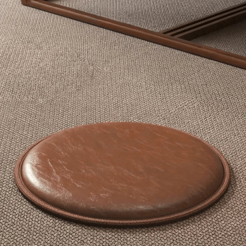 Round Leather Seat Cushion Non-Slip Waterproof Zafu Tatami Pad Chair Seat Cushion Nixie Brown-40cm