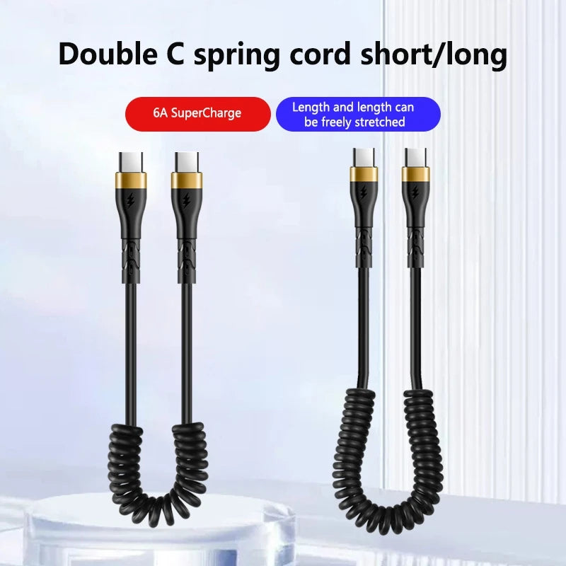 120W Spring Retractable USB-C Fast Charging Cable | PD 60W