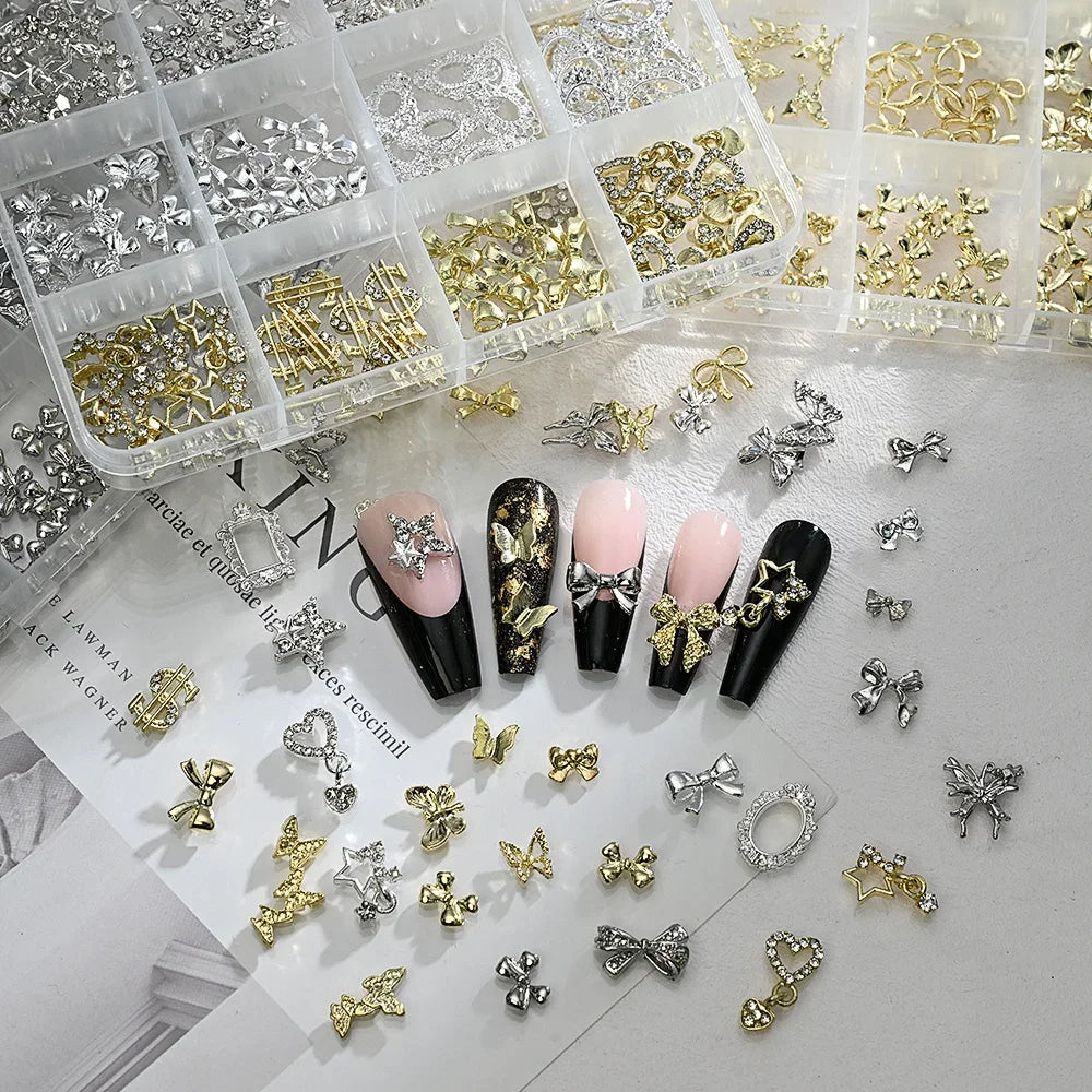 120pcs 3D Gold Bow Butterfly Metal Nail Charms | Nail Art Jewelry Nail Art Charms Nixie