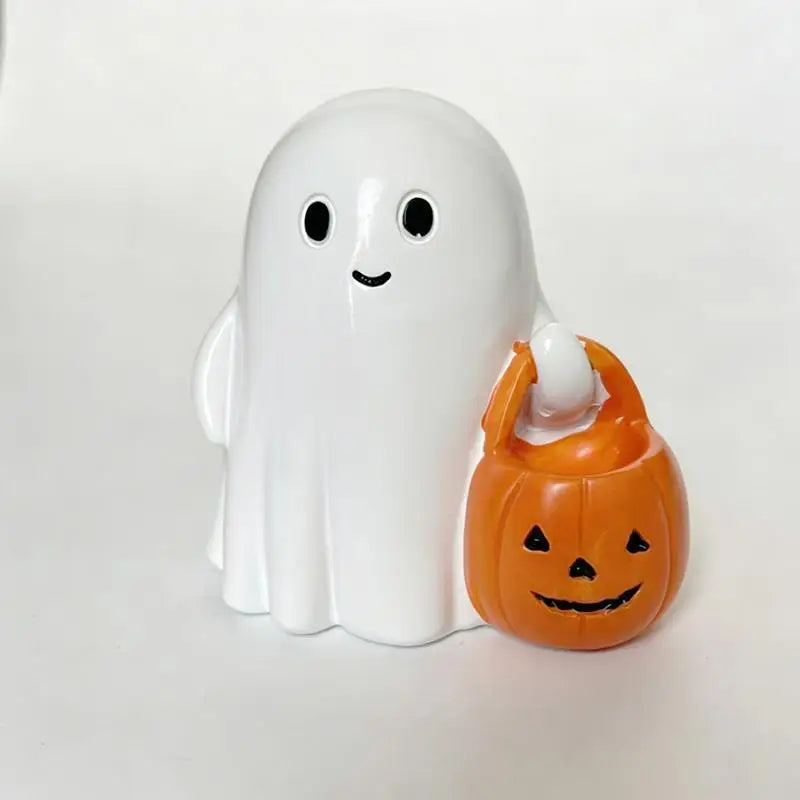 Cute Halloween Ghost Resin Statue – Mini Desktop Shelf Décor Halloween Resin Ornament Nixie A15