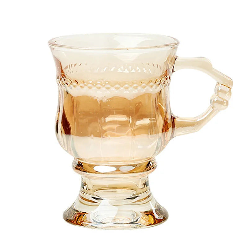 Retro European Glass Coffee Cup with Handle | Elegant Teacup Glass Coffee Cup Nixie Orange