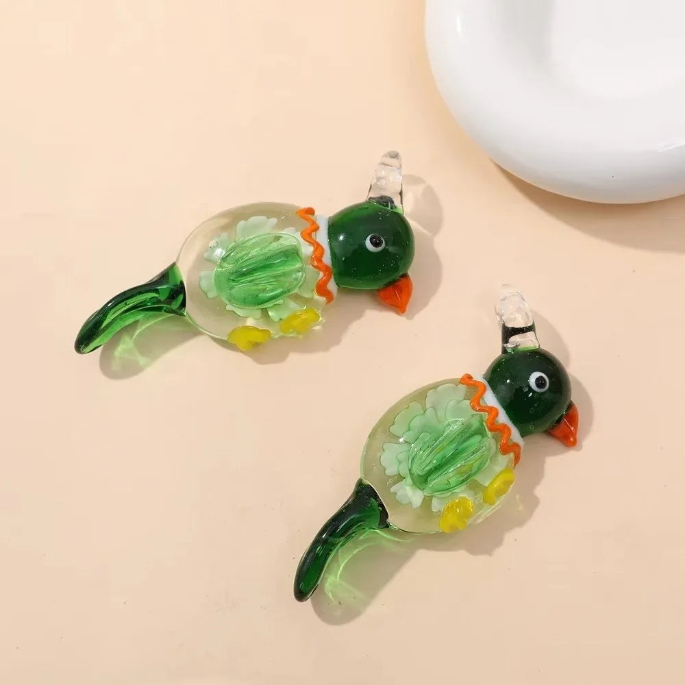 Handmade Murano Glass Bird & Flower Pendant – Multicolor Glass Jewelry Pendant Nixie