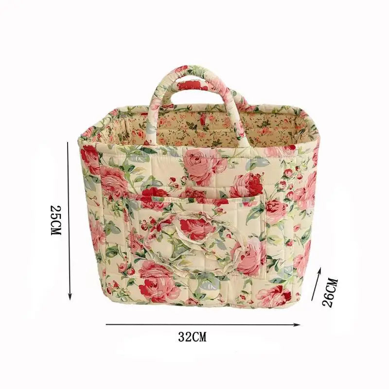 Large Quilted Floral Storage Basket with Handles – Foldable Quilted Storage Basket Nixie