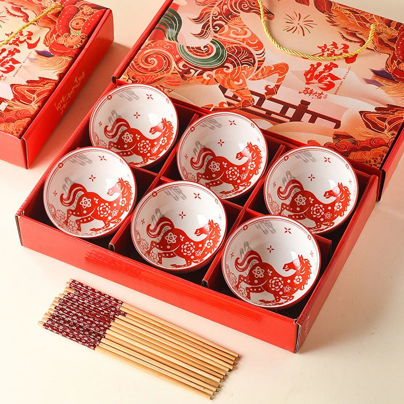Year of the Horse Ceramic Bowl & Chopsticks Gift Set