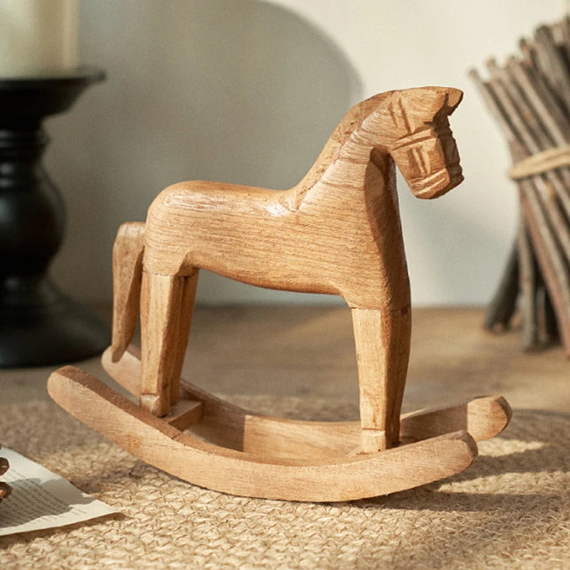 Hand-Carved Wooden Rocking Horse Figurine – Home Décor Gift Decorative Figurine Nixie