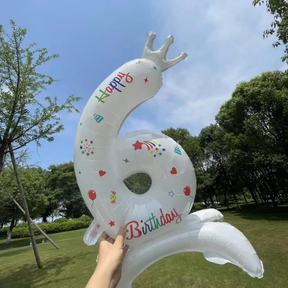 32" White Crown Number Foil Balloon – Birthday Party Decor Party Balloon Nixie