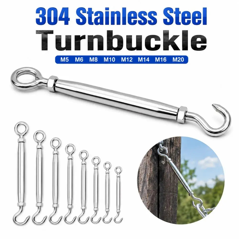 304 Stainless Steel Turnbuckle Wire Rope Tensioner M5–M20