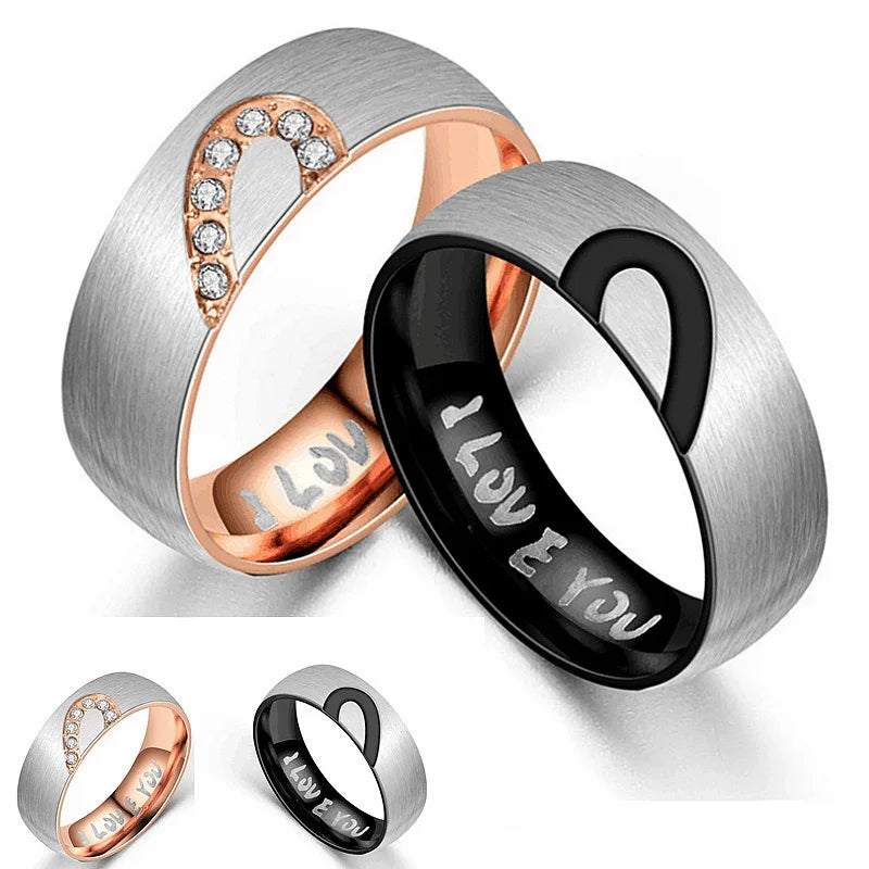 Heart Shape Couple Rings – Adjustable Wedding Band Set, Unisex