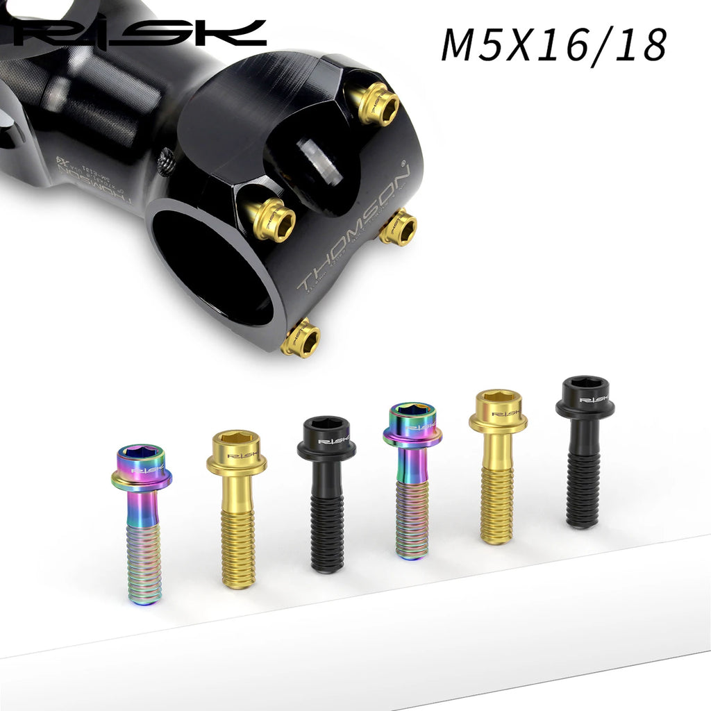 RISK Titanium Stem Bolts 6PCS M5x16/18mm Colorful MTB Bike Screws Titanium Stem Bolts Nixie