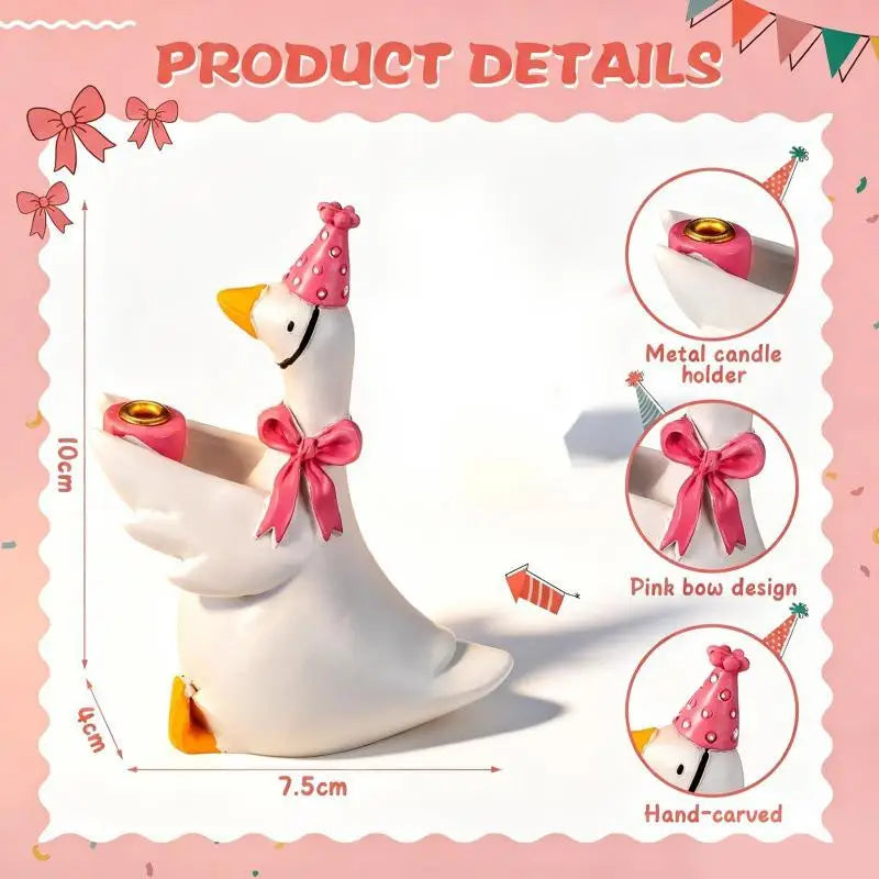 Goose Candle Holder Figurine Pink Party Hat – Birthday Decor Candle Holder Figurine Nixie