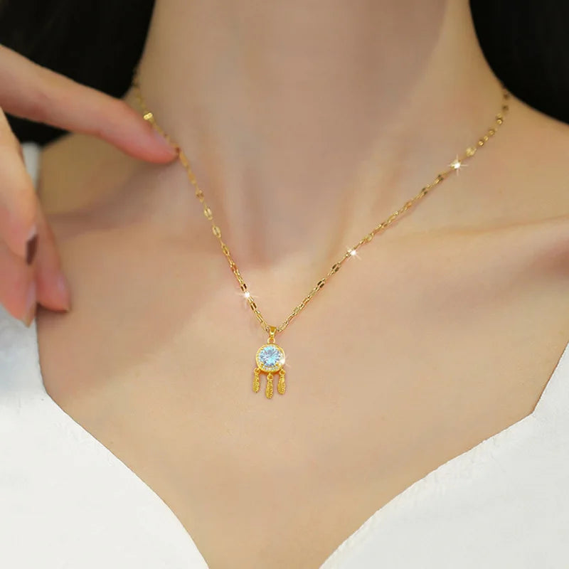 Feather Tassel Choker Necklace – Gold Stainless Steel | Nixie Pendant Choker Necklace Nixie