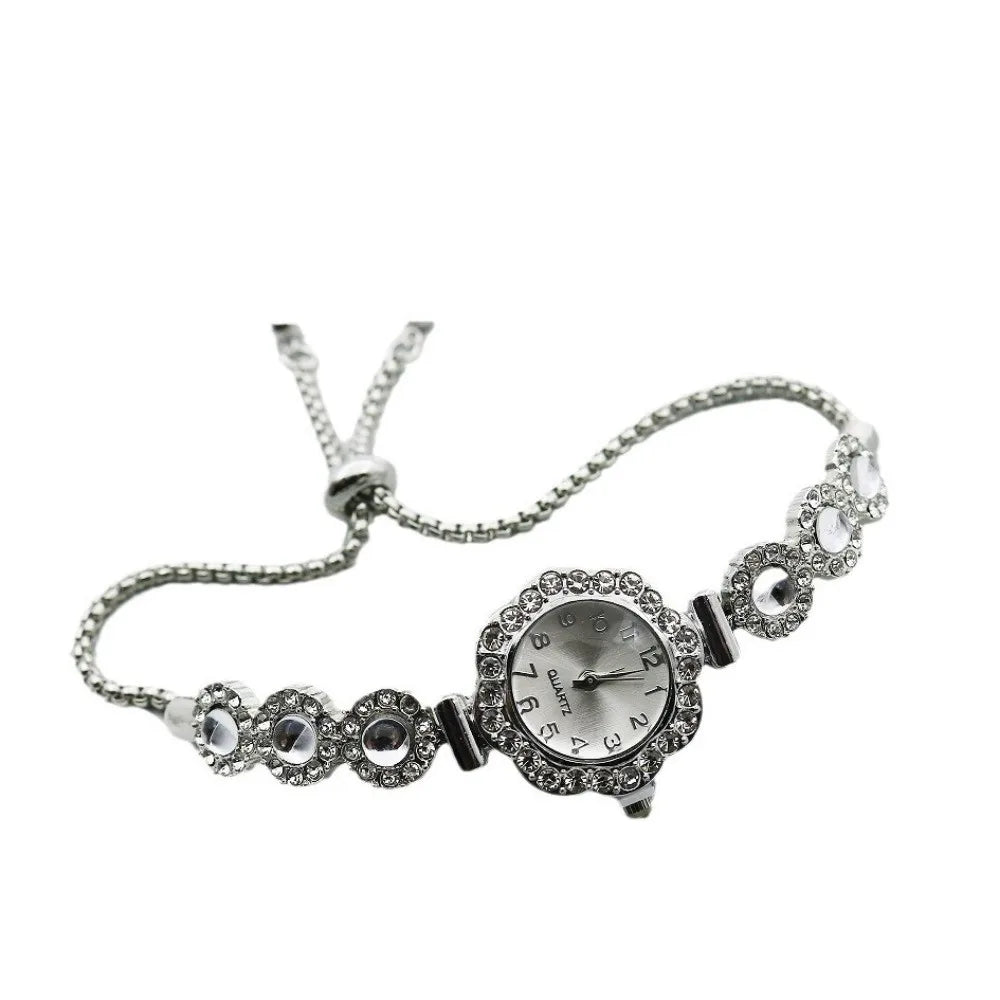 Rhinestone Women's Quartz Bracelet Watch – Pink Floral Heart Women's Bracelet Watch Nixie