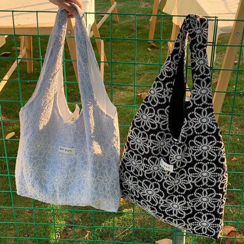 Embroidered Floral Bucket Tote Bag – Women's Shopping Bag Floral Tote Bag Nixie