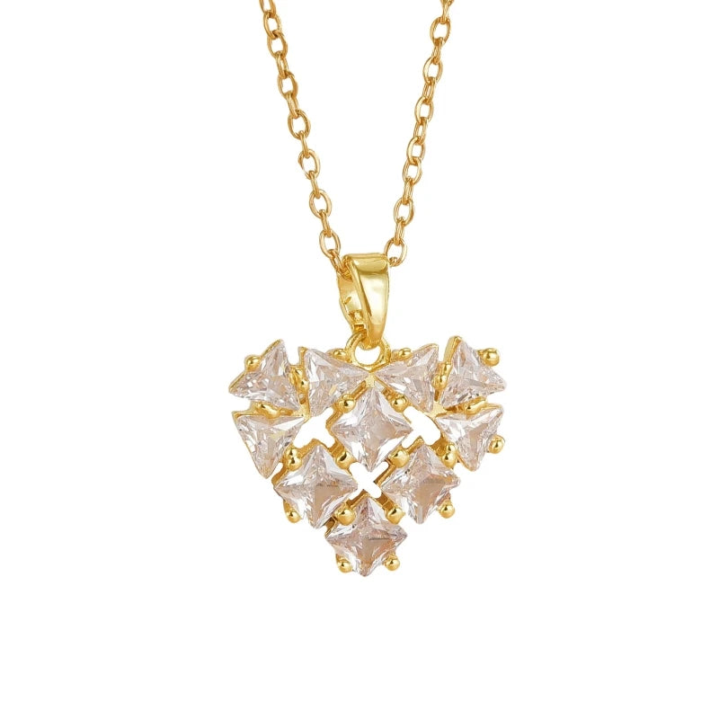 Full Diamond Heart Pendant Necklace – Gold Stainless Steel Pendant Necklace Nixie