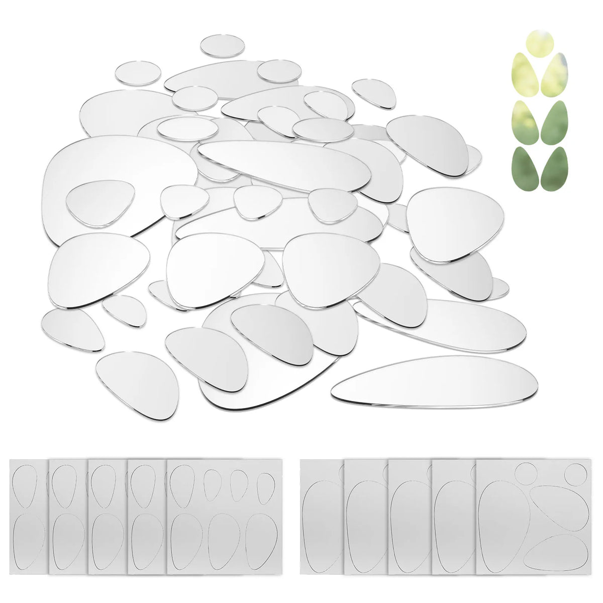 60Pcs Pebble Acrylic Mirror Wall Stickers – Self-Adhesive Tiles Mirror Wall Stickers Nixie
