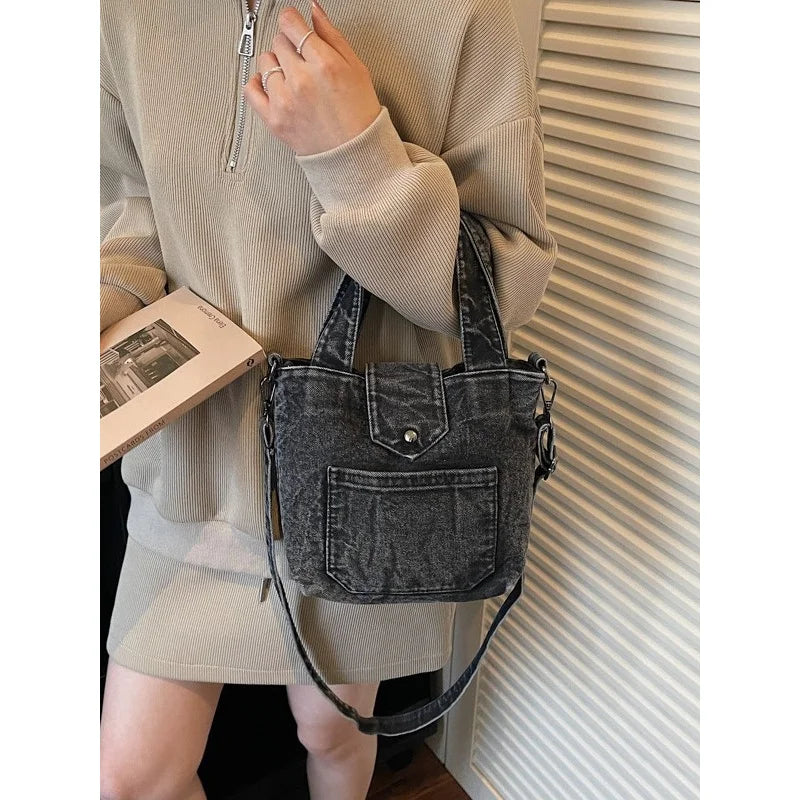 Denim Vintage Bucket Bag for Women – Casual Daily Handbag Denim Bucket Bag Nixie