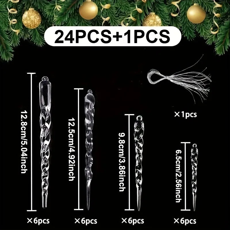 24Pcs Clear Acrylic Icicle Christmas Tree Ornaments | 4 Styles Christmas Tree Ornaments Nixie 24Pcs-4 Style Icicle