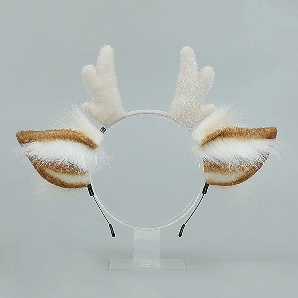 Reindeer Antler Headband – Christmas Party Headpiece for Adults Holiday Headband Nixie Beige White