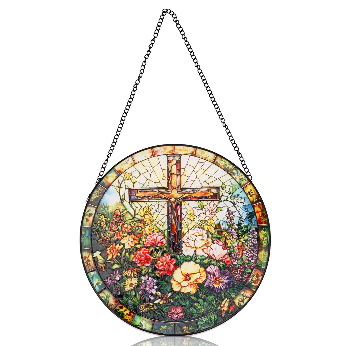 Stained Glass Cross Suncatcher 9.84" – Window Hanging Decor Glass Window Suncatcher Nixie color