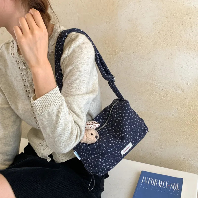 Floral Corduroy Shoulder Bag for Women – Korean Style Shoulder Handbag Nixie