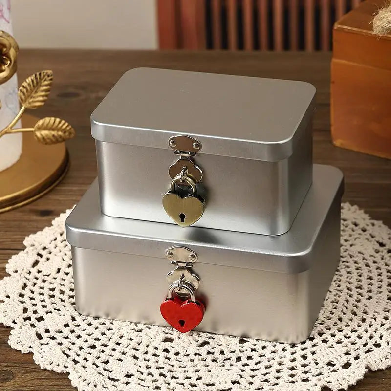 Silver Lockable Tinplate Storage Box – Jewelry & Desk Organizer Lockable Storage Box Nixie