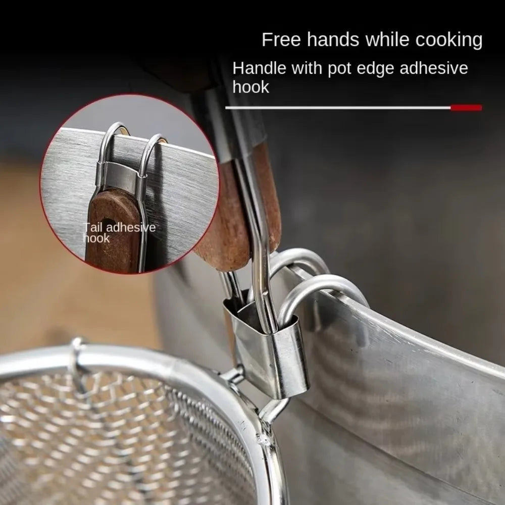 Stainless Steel Pasta Basket Strainer – Wooden Handle Kitchen Strainer Nixie