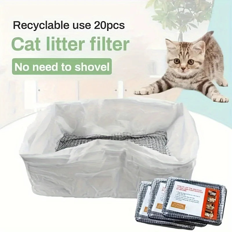 10pcs Washable Cat Litter Box Grid Filter Bags – Hands-Free Cat Litter Liner Nixie