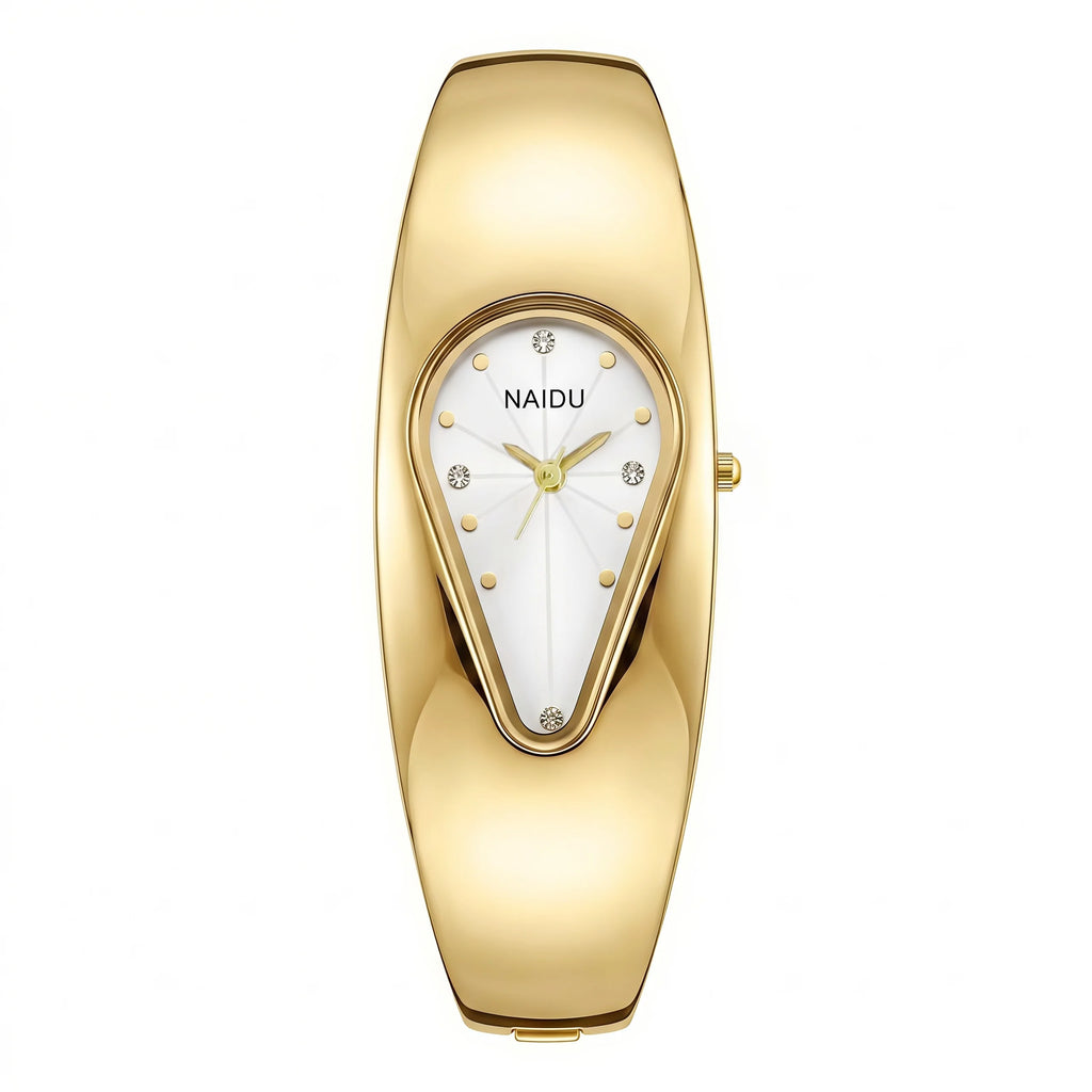 Naidu Women's Gold Bracelet Quartz Watch – Elegant Bangle Style Bracelet Quartz Watch Nixie Gold