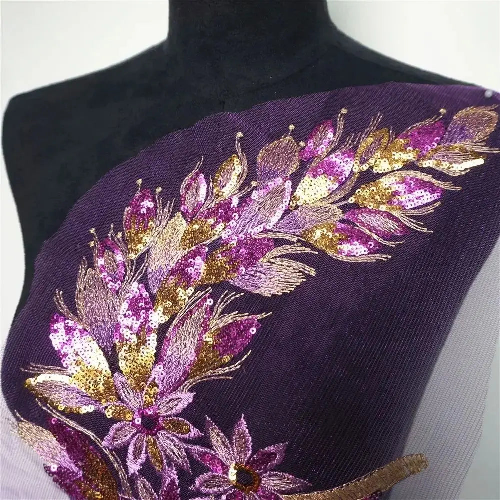 Sequined Floral Embroidery Sew-On Patch | Lace Trim DIY