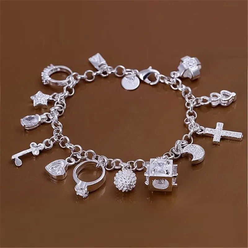 Silver 13-Pendant Charm Bracelet – Women's Fashion Jewelry Charm Bracelet Nixie