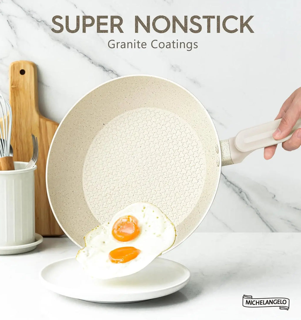 MICHELANGELO 30cm Granite Non-Stick Frying Pan with Lid Non-Stick Frying Pan Nixie