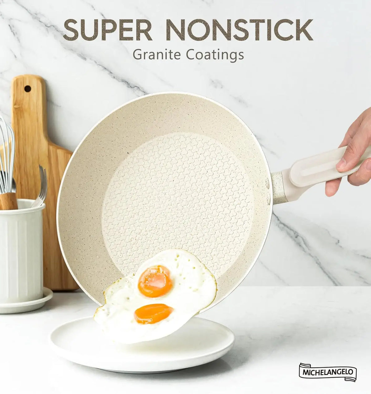 MICHELANGELO 30cm Granite Non-Stick Frying Pan with Lid Non-Stick Frying Pan Nixie