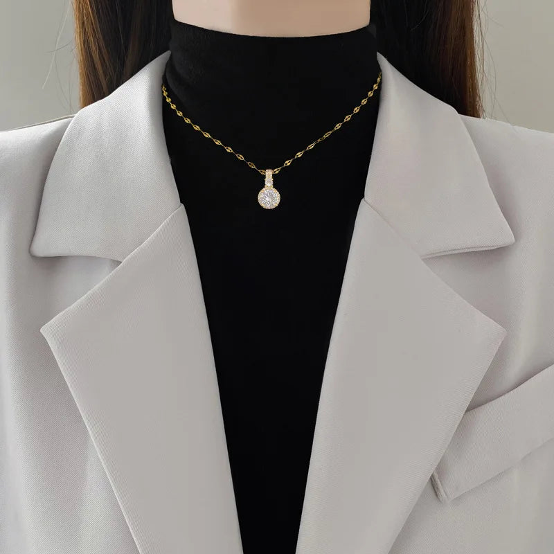 Sparkling Zircon Clavicle Pendant Necklace Gold Plated Women Pendant Necklace Nixie