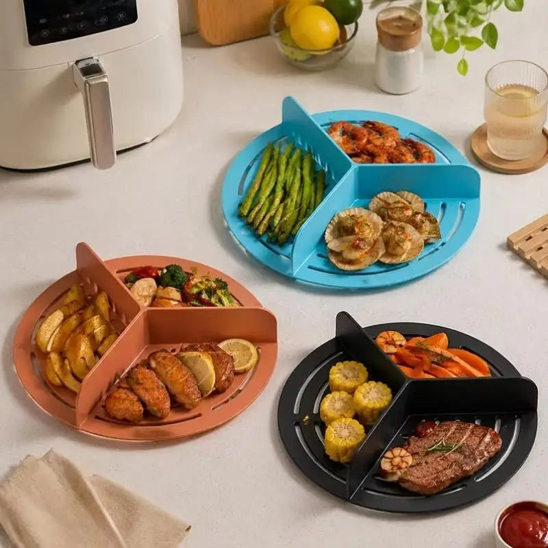 Silicone Air Fryer Divider Tray | 3-Compartment Reusable Liner Air Fryer Liner Nixie