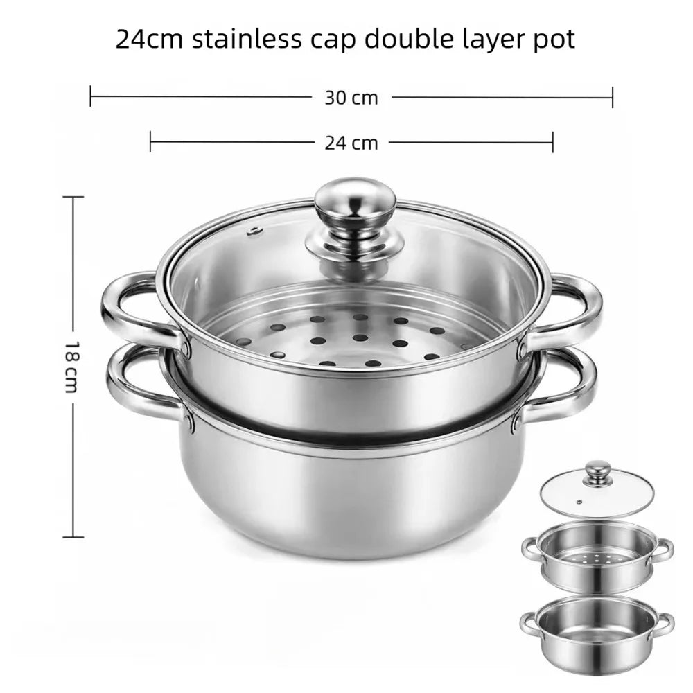 3-Piece Stainless Steel Steamer Pot Set with Glass Lids & Induction