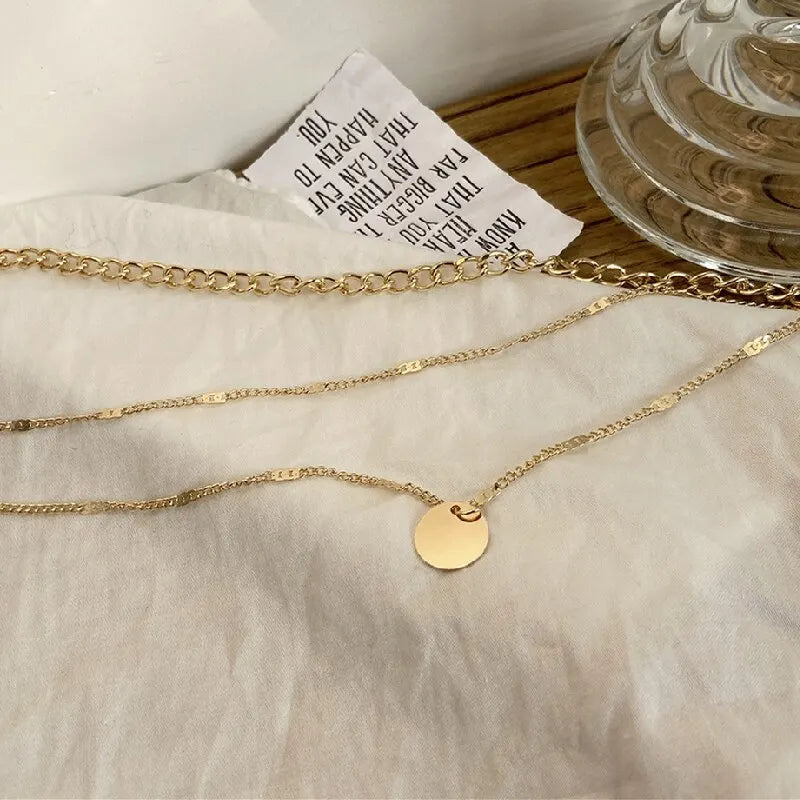 2PCS Gold & Silver Multi-Layer Dot Chain Necklace Set