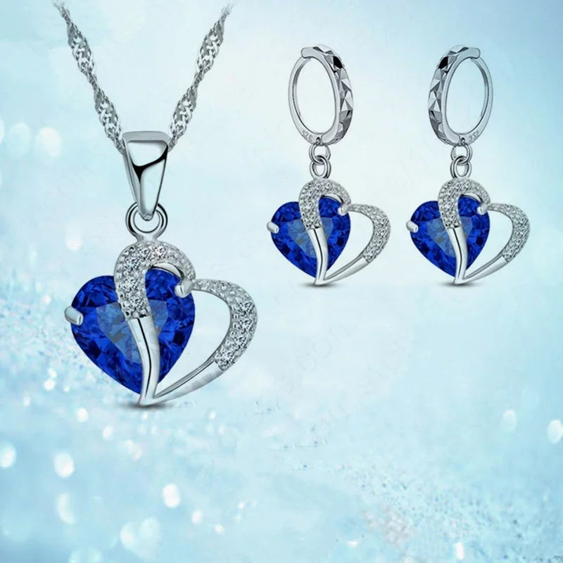 Heart Crystal Jewelry Set – 3-Piece Necklace & Earrings Crystal Jewelry Set Nixie