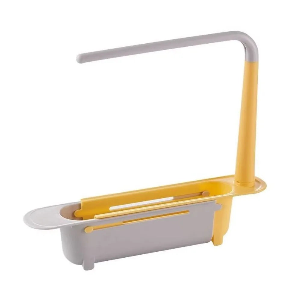 Expandable Kitchen Sink Organizer with Drainer Basket & Towel Rack Sink Shelf Organizer Nixie Yellow