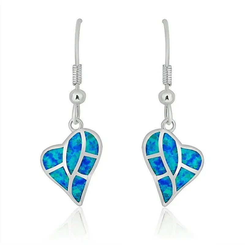 Heart Simulated Opal Silver Drop Dangle Earrings | Nixie Drop Dangle Earrings Nixie