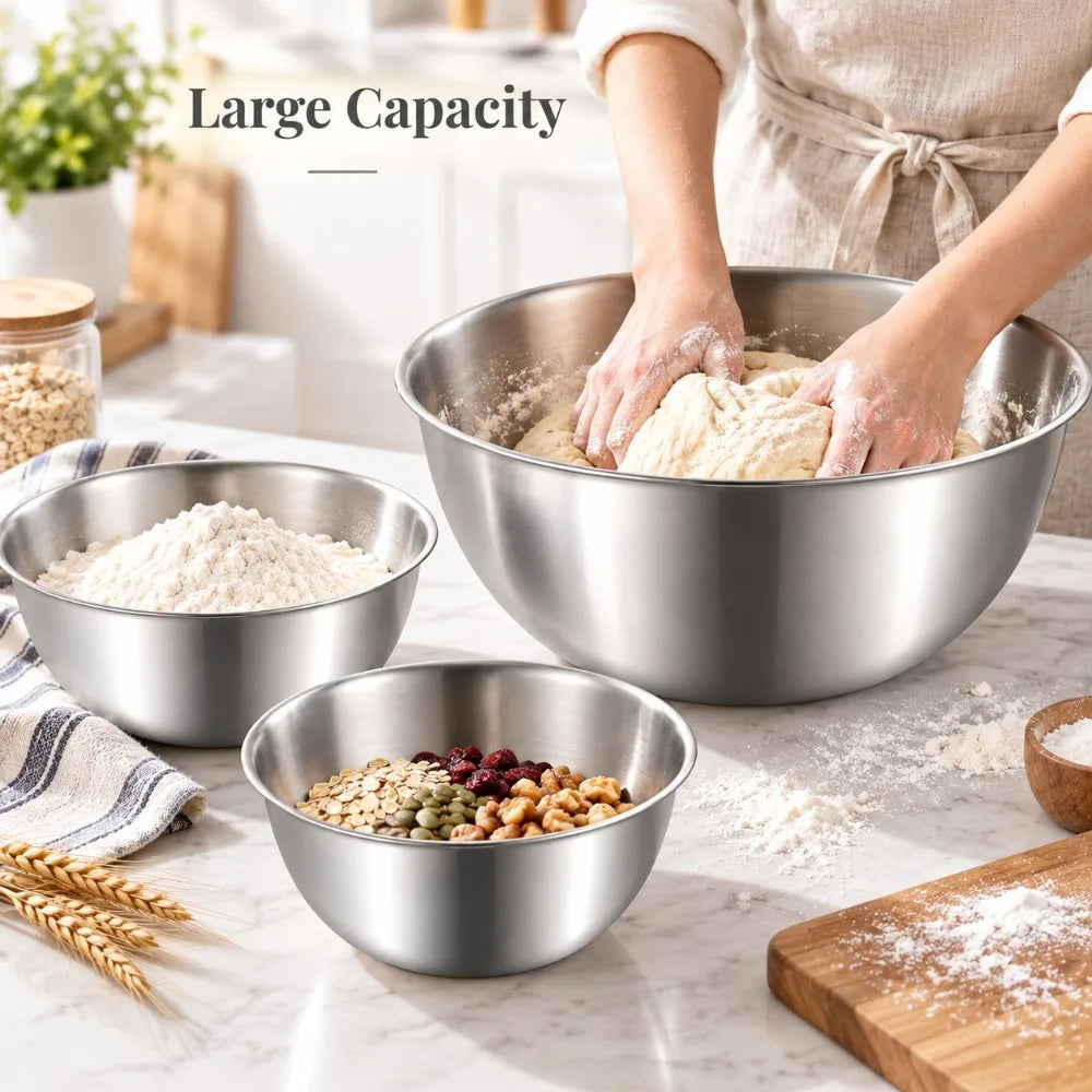Stainless Steel Mixing Bowls 3-Piece Set with Scale | Kitchen Mixing Bowl Set Nixie
