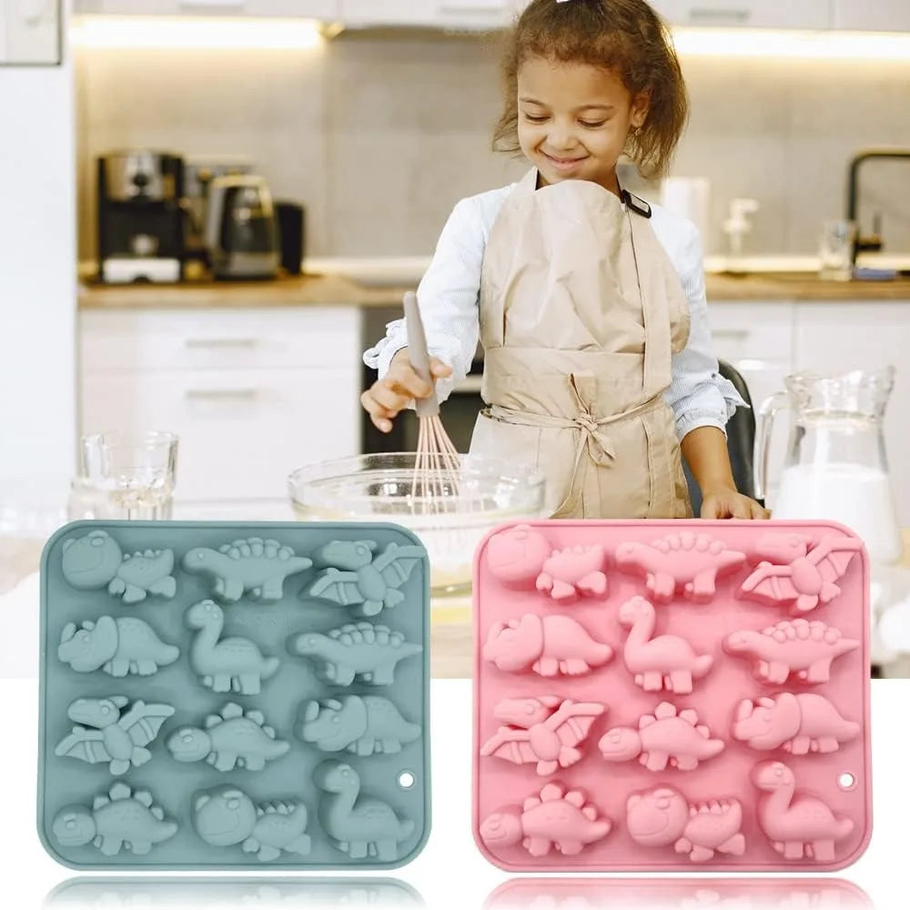 3D Dinosaur Silicone Mold 12-Cavity | Chocolate Cake Baking Tray Silicone Baking Mold Nixie