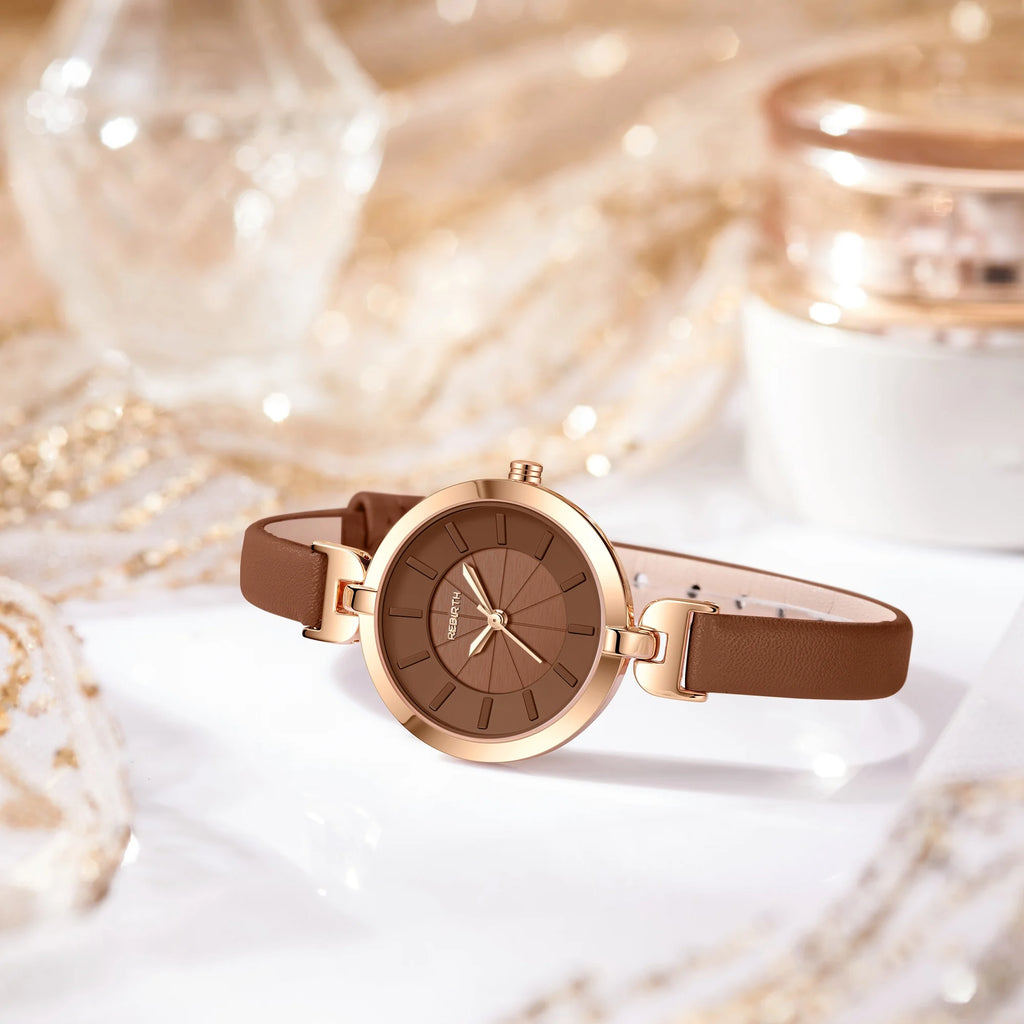 REBIRTH Women's Quartz Watch – Leather Band, Minimalist Dial Women's Quartz Watch Nixie