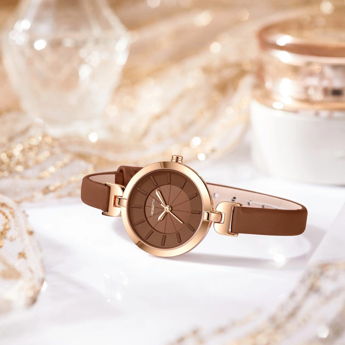 REBIRTH Women's Quartz Watch – Leather Band, Minimalist Dial Women's Quartz Watch Nixie